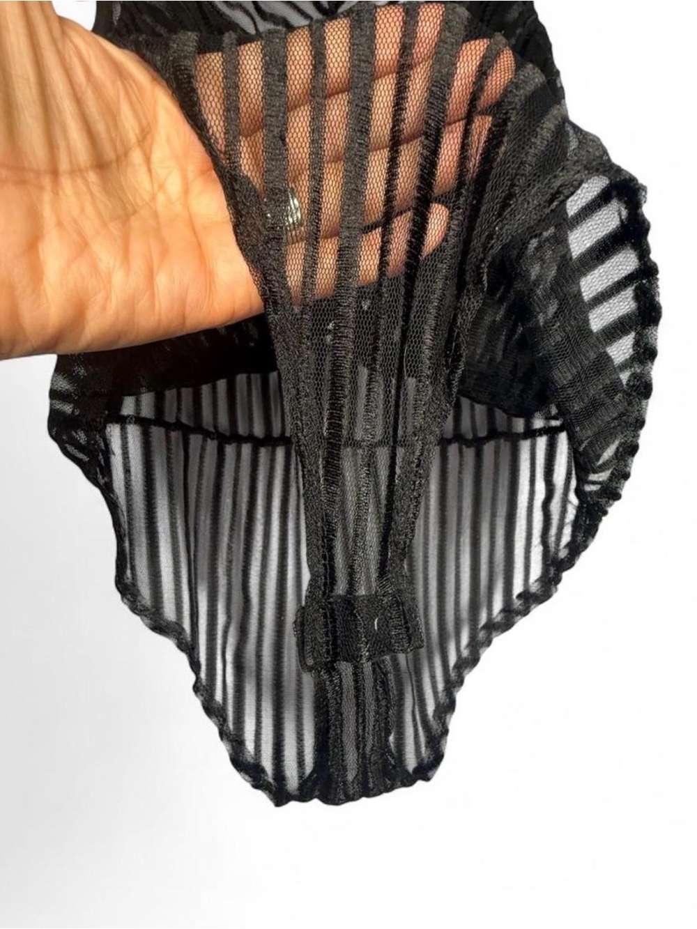 Women’s Black Sheer Stripe Lingerie bodysuit. Bottom closure. Size Large. - Picture 3 of 7